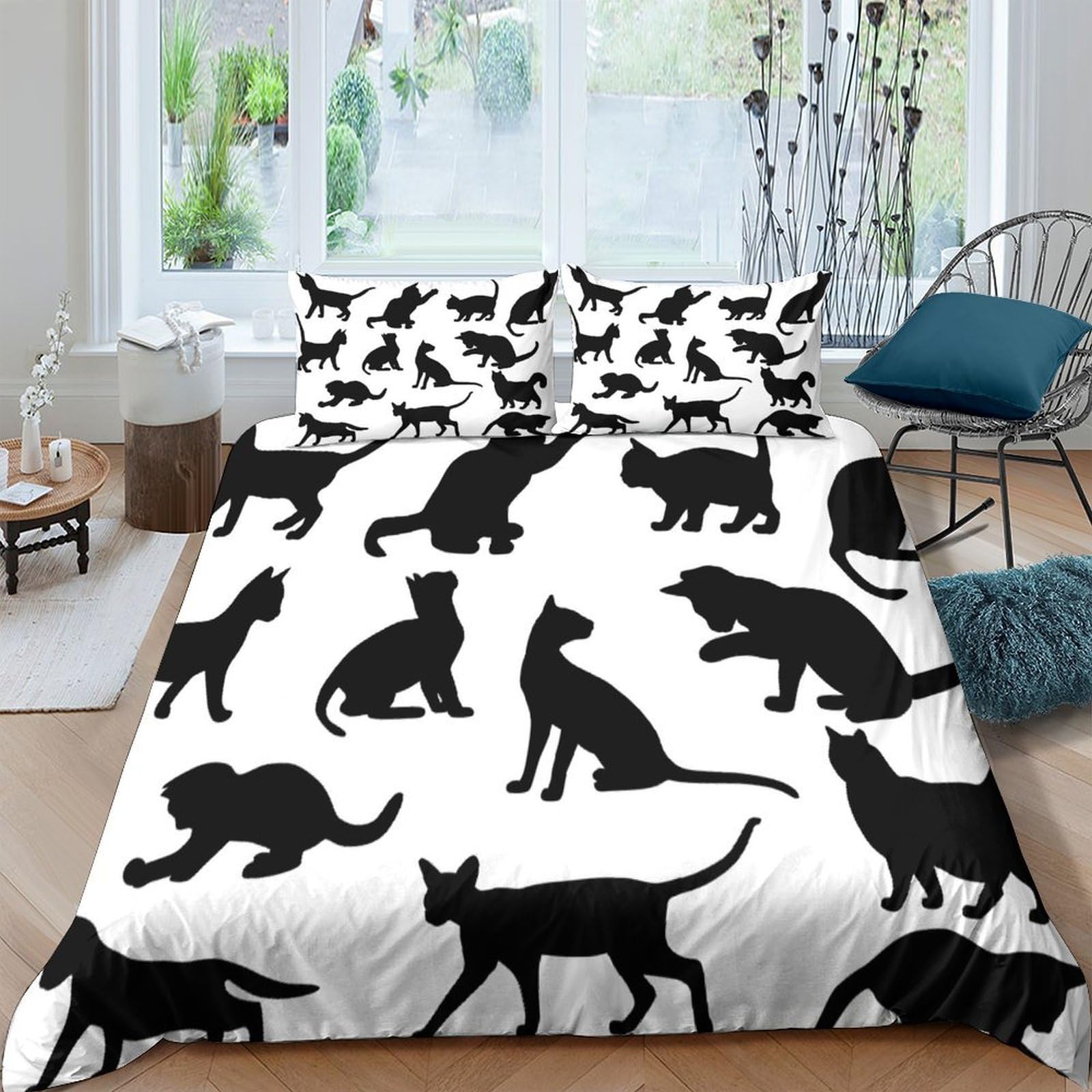 Ctjqhvkz Style-7 3D Printed Black Cat Silhouette Fitted Sheet Microfiber Soft White Cartoon Bed Cover For Bedroom Dorm Mattress Protector Single（135X200cm）