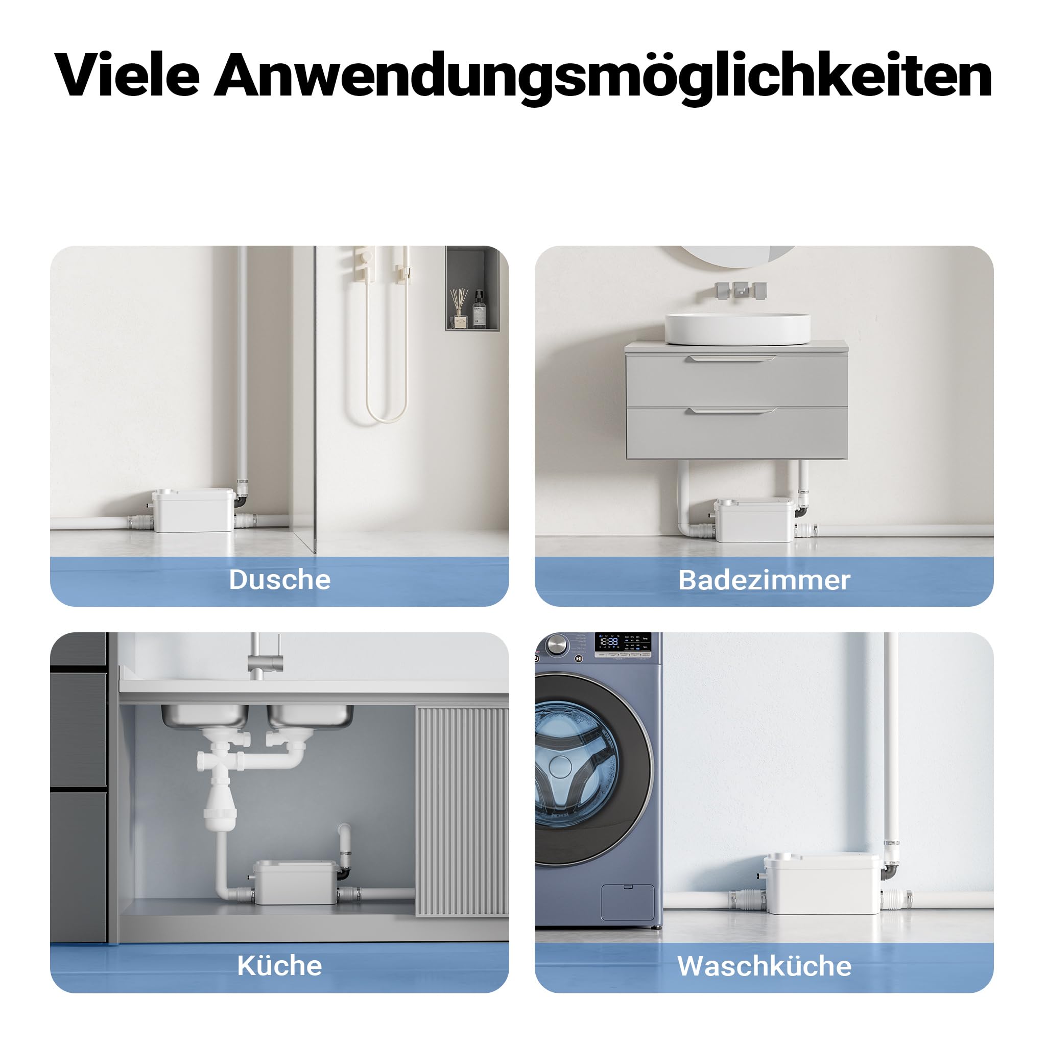 XPOtool 3/1 Kleinhebeanlage 250 W mit 3 Einlässen, Hebeanlage bis 8,5 m Höhe, Abwasserhebeanlage z. B. für WC und Dusche, kompakte Fäkalienhebeanlage
