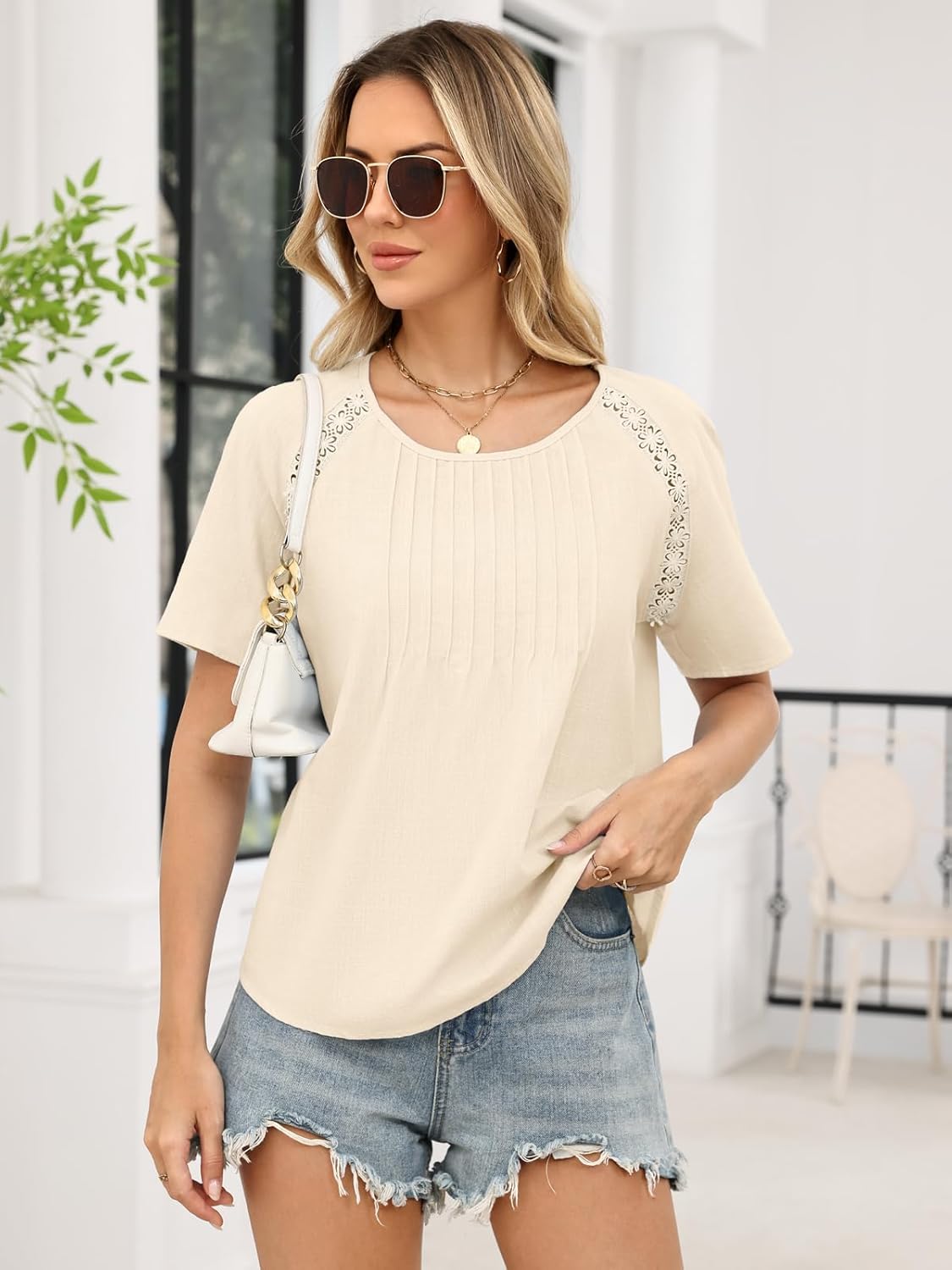 Celmia Boho Tops for Women Summer Cotton Short Sleeve Crew Neck Loose Fit T Shirt Blouses Dressy Casual - Image 5