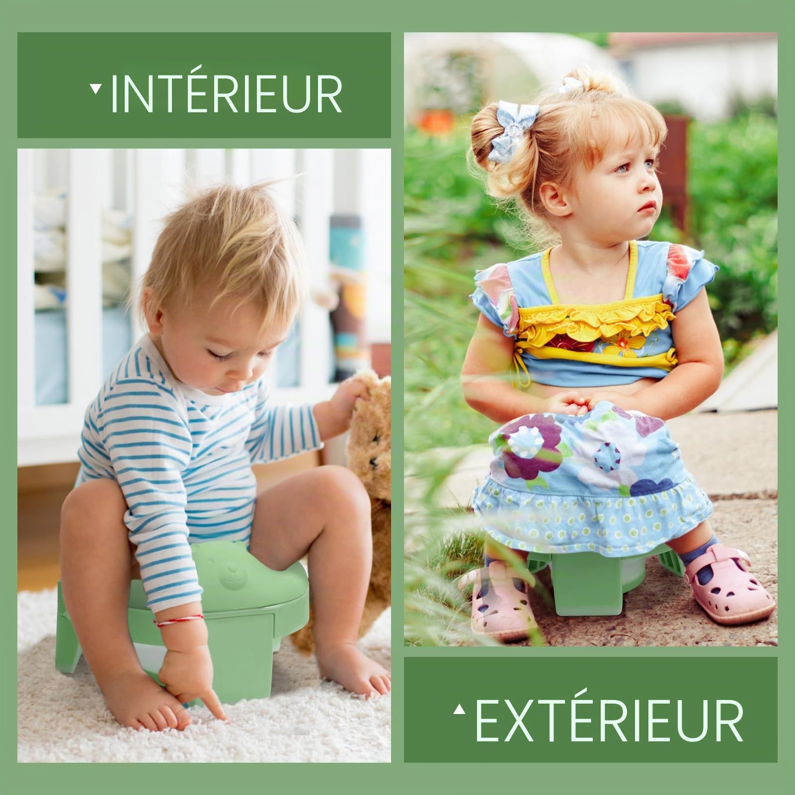 TYRY.HU Pot Bebe Toilette 3-in-1 Reducteur Toilette Enfant Wc Petit Pot Voyage EVA Souple Siège Rehausseur Cuvette Bébé Avec Sac pour Garçon et Fille Intérieur Extérieur(Vert)