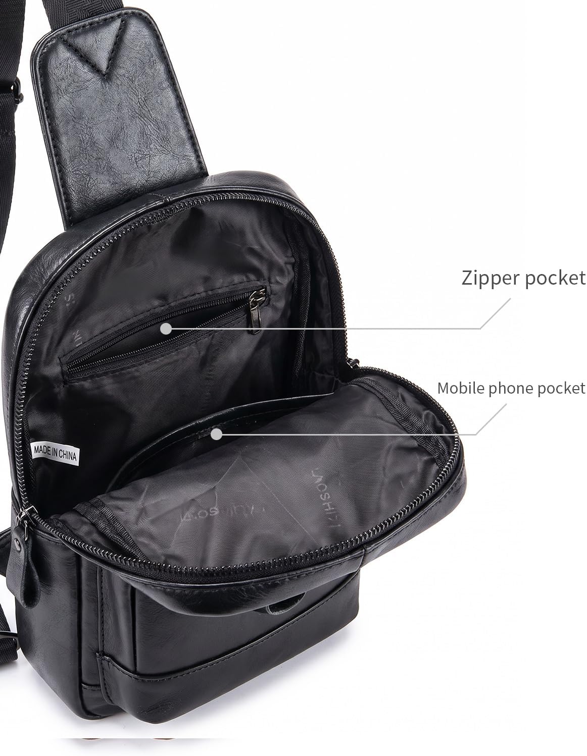 Men's Leather Sling Bag, Large Chest Bag with 3 Card Slots