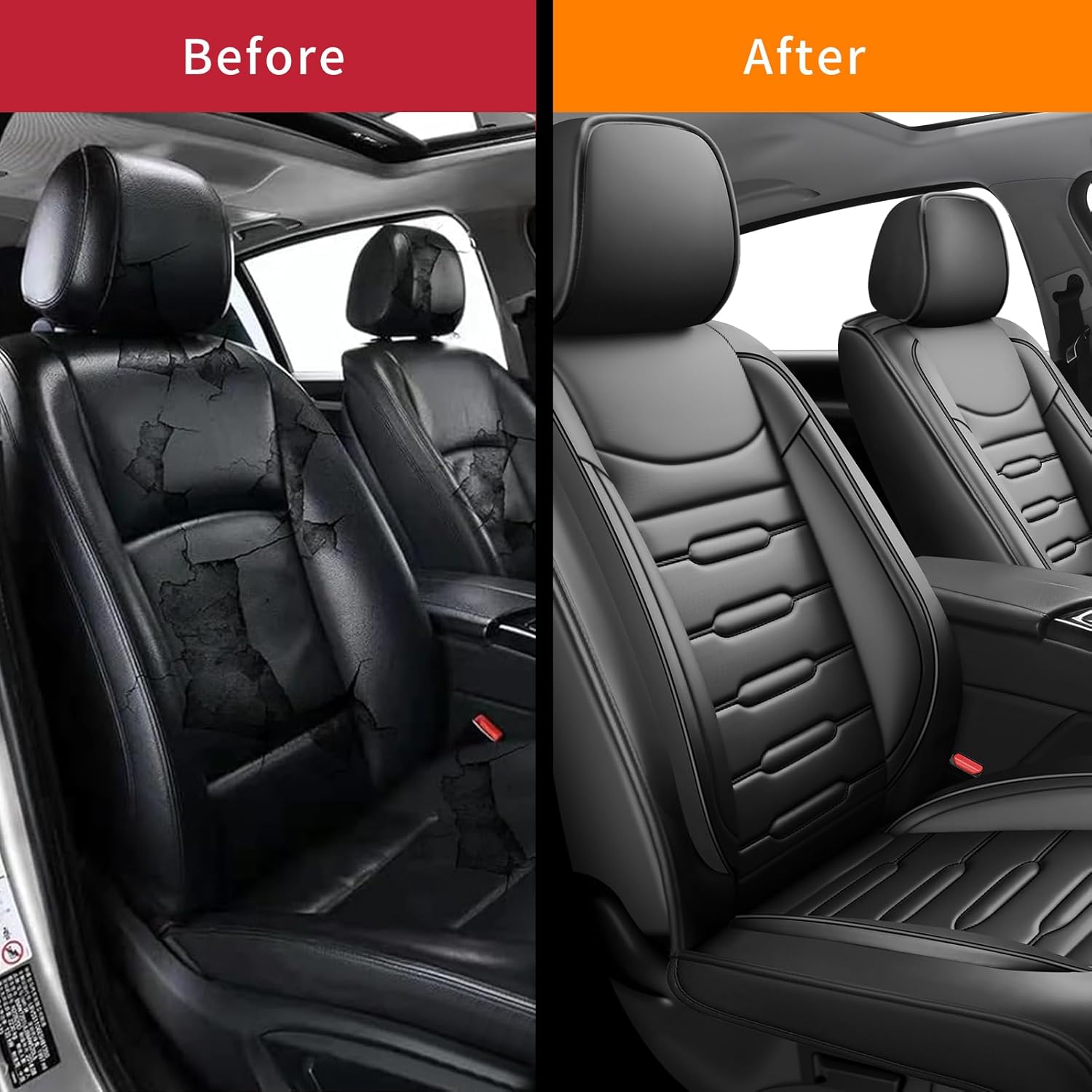 Fit Explorer Car Seat Covers for Ford Explorer 2004-2024 2025 2026 - Upgraded Premium Waterproof & Breathable Leather, Airbag Compatible, All-Weather Seat Cushion Protector (2 Front/Black)