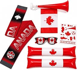 Soccer Fan Gear 5 Pcs Set 2026 World Soccer Sport Cup Party Supplies, Cheer loud and proud with 1 scarf, 2 thundersticks, 1 vuvuzela horn, novelty fan goggles, and temporary tattoos