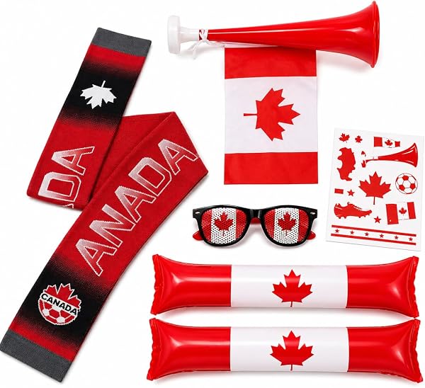 Soccer Fan Gear 5 Pcs Set 2026 World Soccer Sport Cup Party Supplies, Cheer loud and proud with 1 scarf, 2 thundersticks, 1 vuvuzela horn, novelty fan goggles, and temporary tattoos