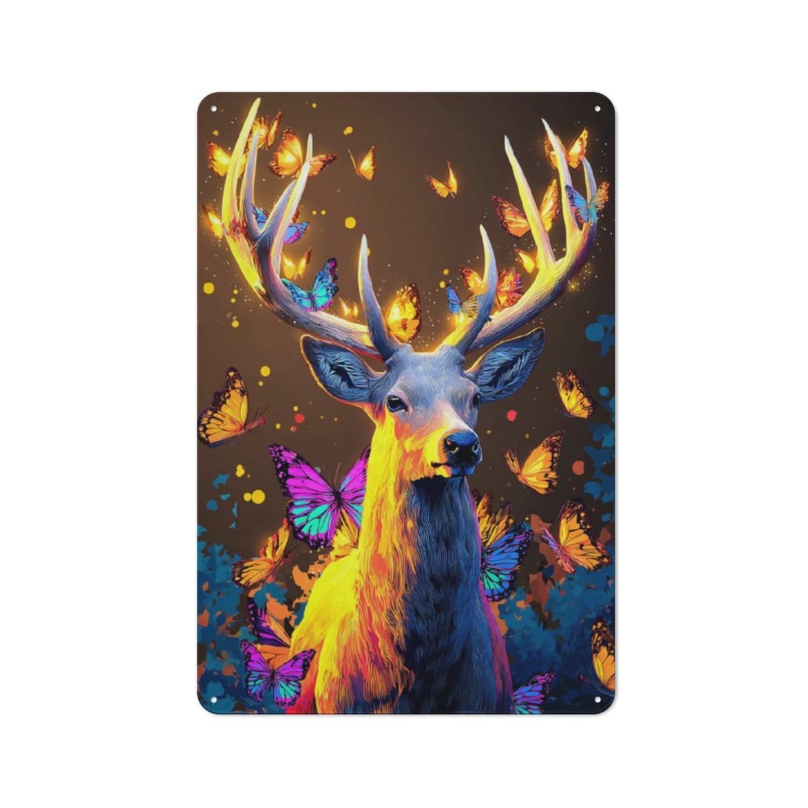 Junmoney Magical Deer With Butterflies Retro Tin Sign 30X20cm Featuring For Home Bar Wall, For Collectors Decorating Home Bars And Entertaining Spaces