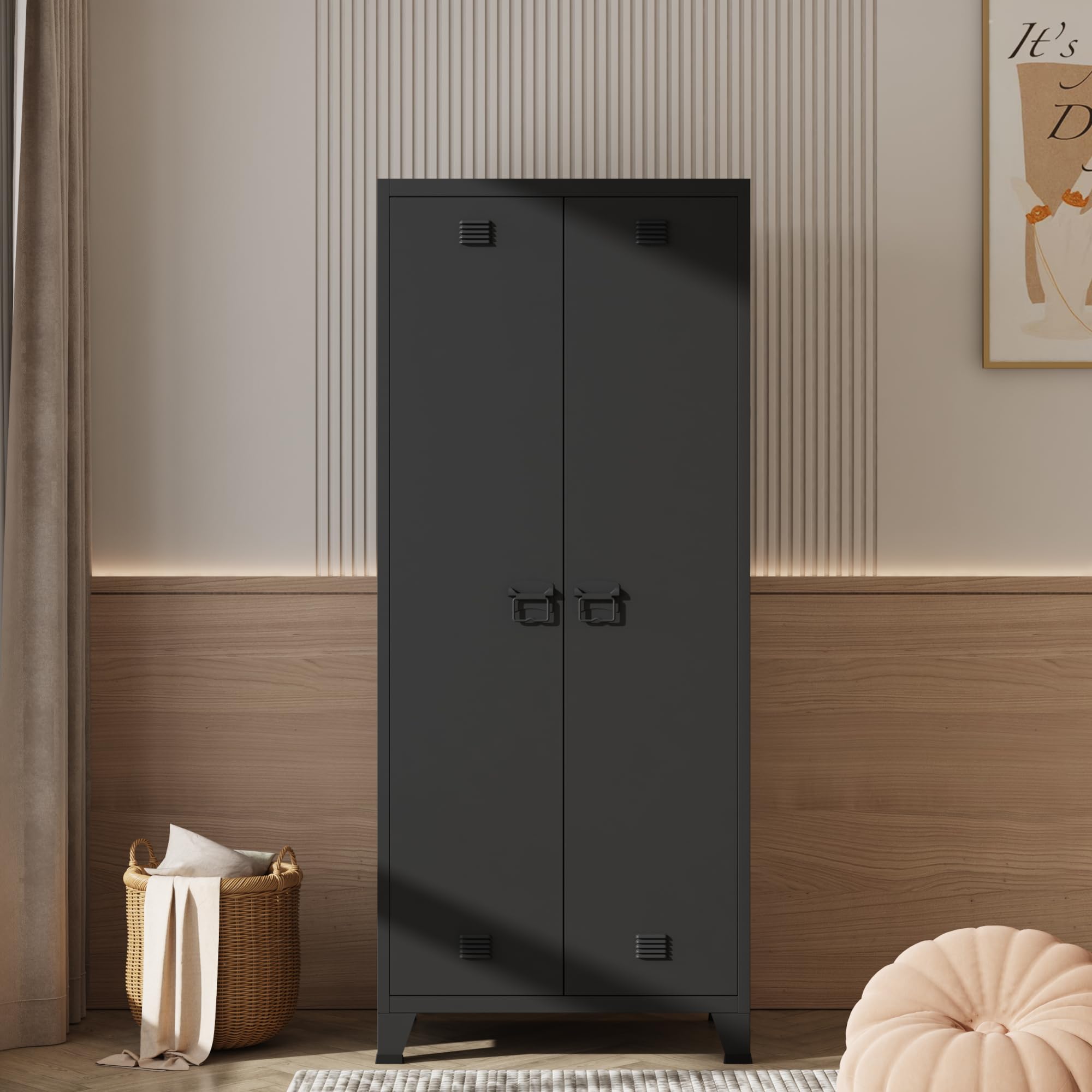[en.casa] Armadio a 2 Ante per Guardaroba con Spazio Appendiabiti Scomparti Ripiani Rimovibili Armadio in Acciaio da Ingresso Camera da Letto 180 x 90 x 40 cm - Nero