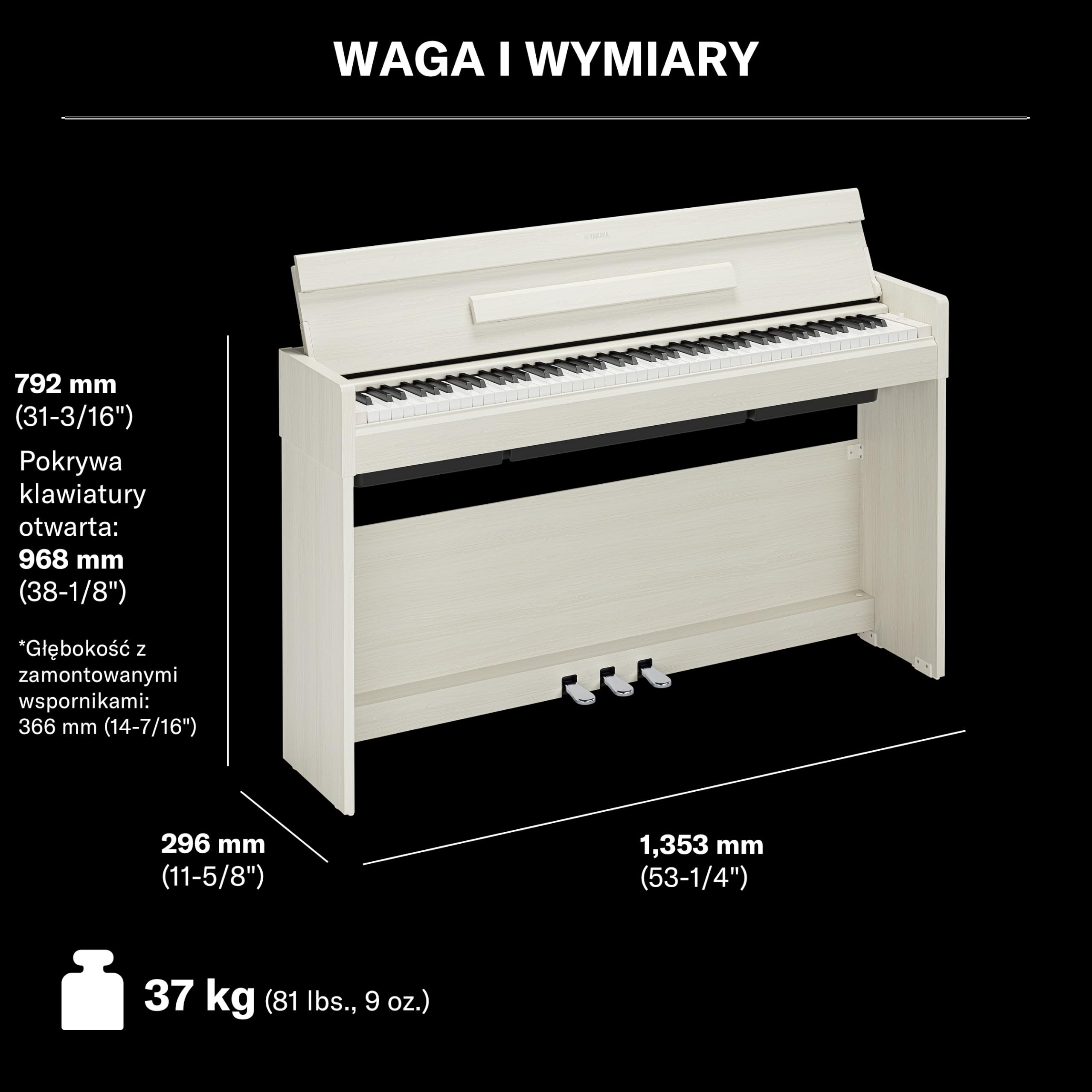 YAMAHA YDP-S36 Pianino Cyfrowe – 88 Klawiszy z Ważoną Klawiaturą GHS, Brzmienie Fortepianu CFX, Bluetooth Audio, Smukła Konstrukcja, 3 Pedały, Do Domu i Nauki – Biała Brzoza