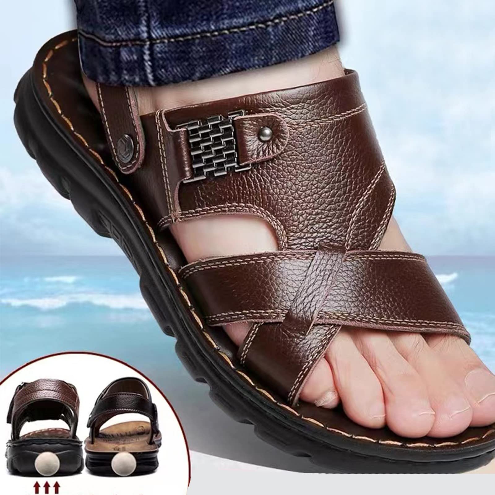 Sandali Sportivi Da Uomo Sandalo Comodi Sportivi Casa Beach Sandali Trekking Sandali Punta Pantofole Leggera Con Doppia Fascia Cuoio a Strappo Estive Ciabatte Da Mare Spiaggia Piscina Unisex
