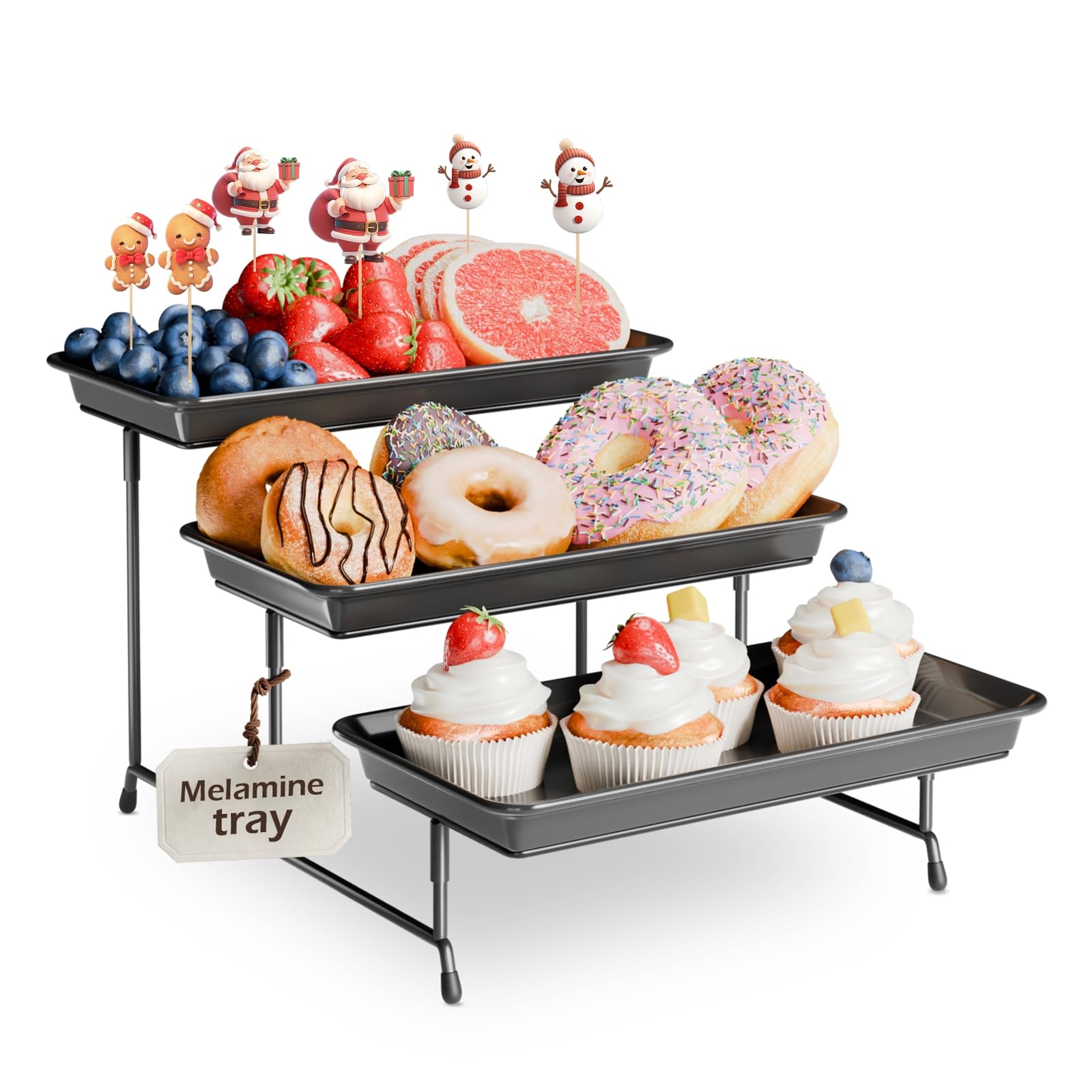 Bumusty 3-Tier Melamine Serving Tray Set - Gold -11