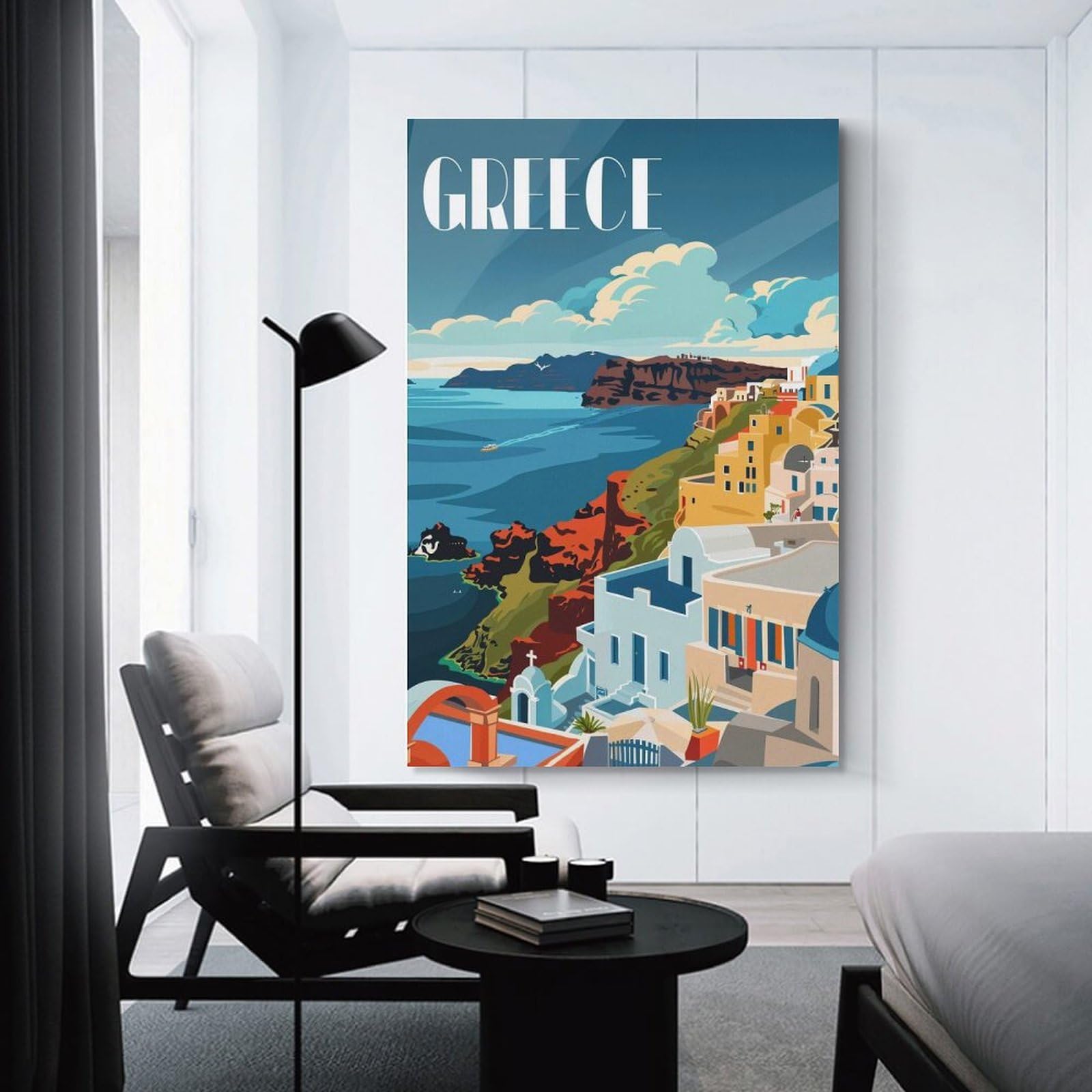 Junmoney Grecian Coastline Hanging Wall Art, 08x12inch(20x30cm), for New Homes, Bedrooms Or Workspaces, Thoughtful Wall Decor for Art Lovers