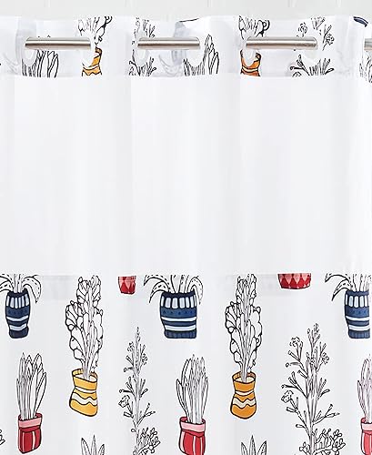 Miniatura 3 de Hookless Juego de cortina de ducha de tela con estampado de cactus con forro de PEVA, no requiere ganchos, lavable a máquina, tamaño Stamdard mide