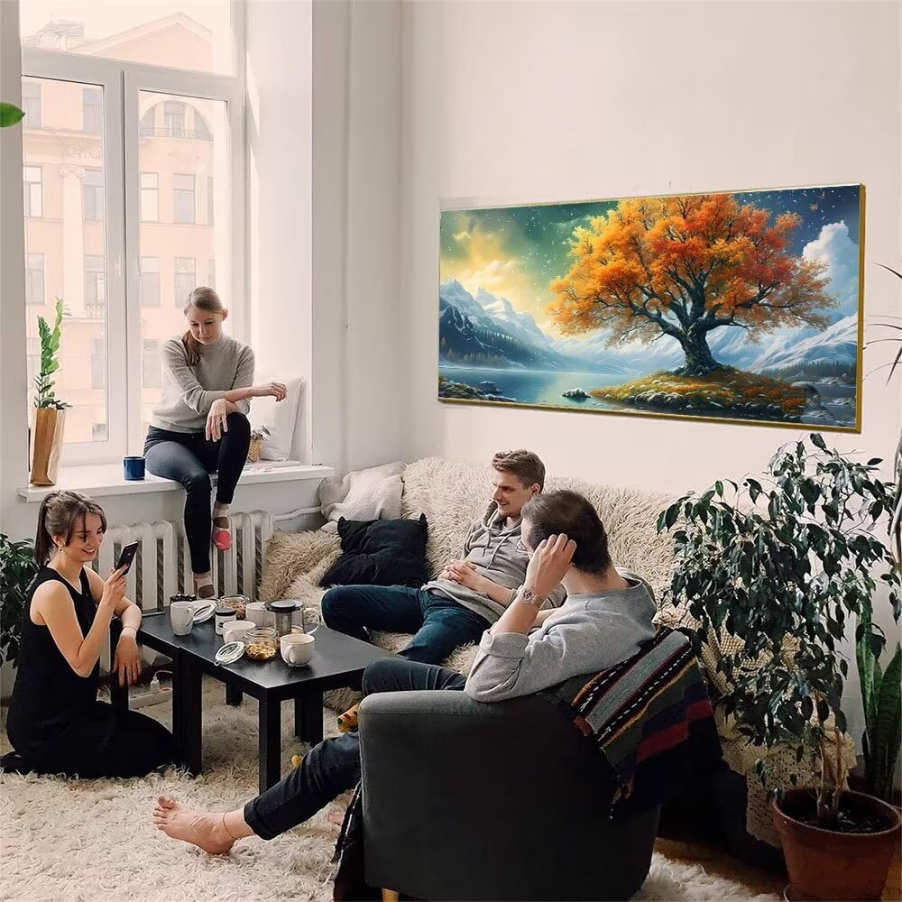 Malen Nach Zahlen Erwachsene xxl, Paint by Numbers Malen Nach Zahlen Landschaft Baum, DIY Geschenk Art mit Pinseln und Acrylfarben Handgemalt Ölgemälde für Home Décor, Ohne Rahmen 80x160cm W-699