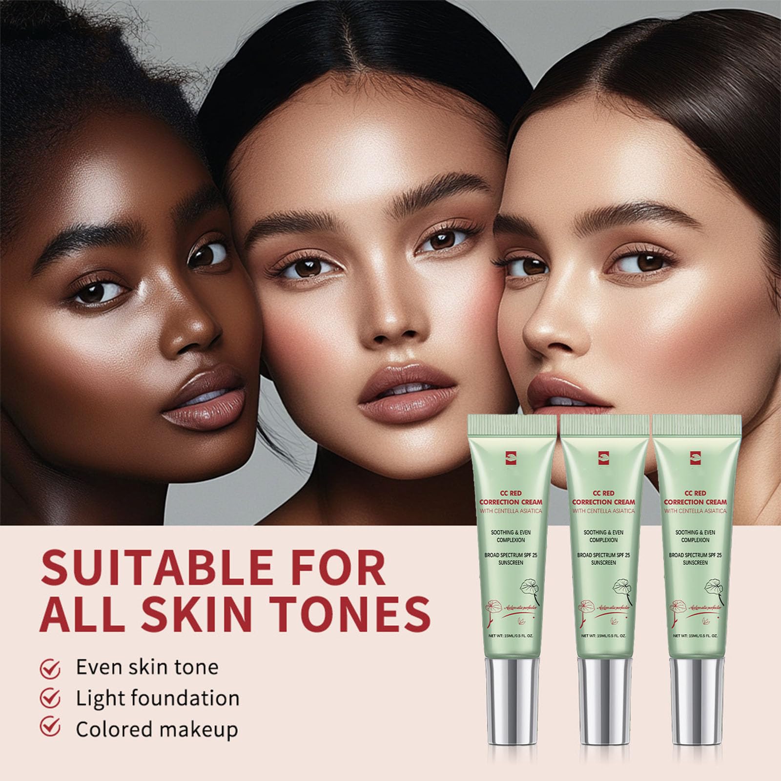 CC Cream Foundation, CC Red Correct with Centella Asiatica, Lightweight Green concealer for redness - Image 3