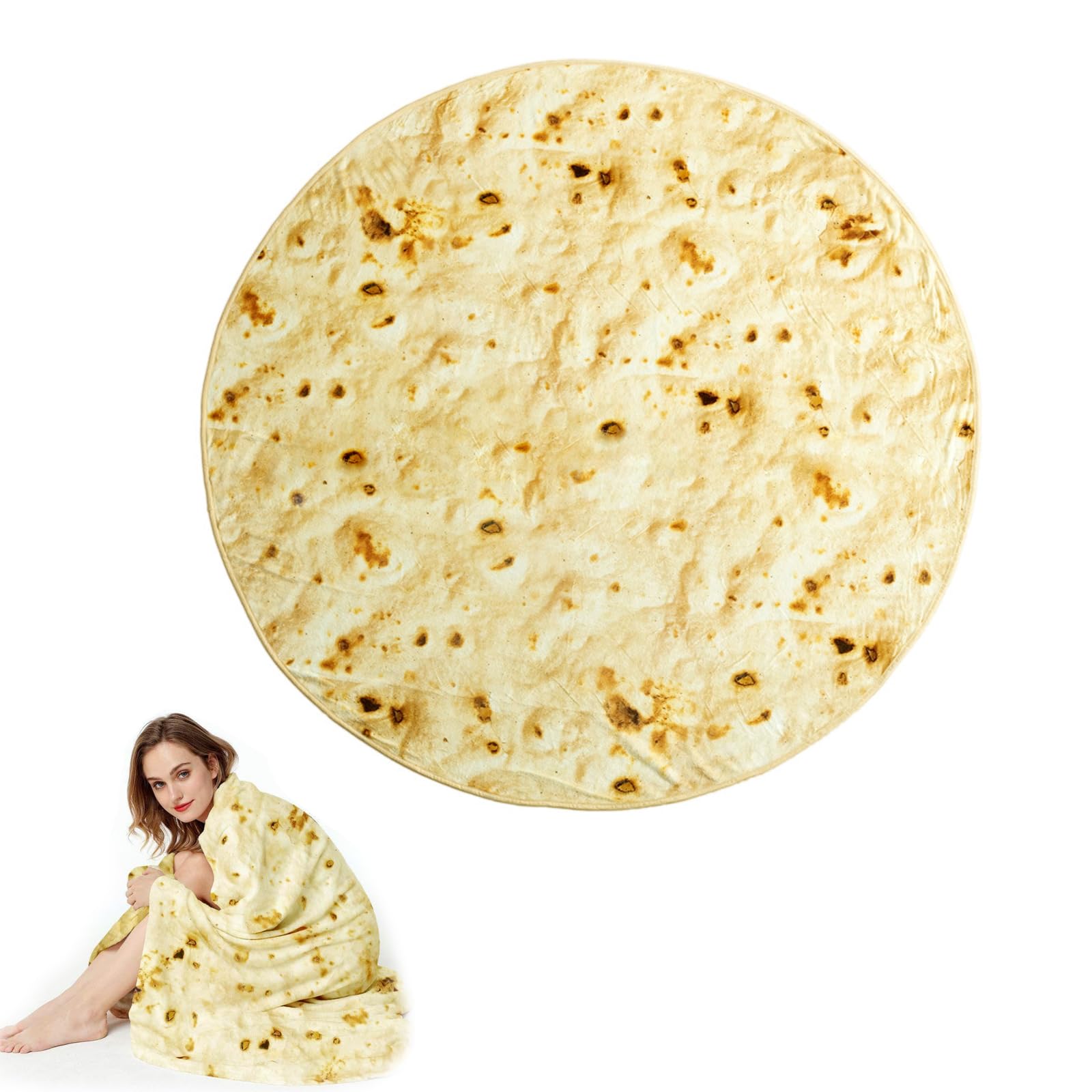 Burrito Round Blanket, Single Side Soft and Comfortable Blanket, Creative Tortilla for Sofa Flannel, Burrito Blanket for Indoor, Outdoor and More (A, 120CM)