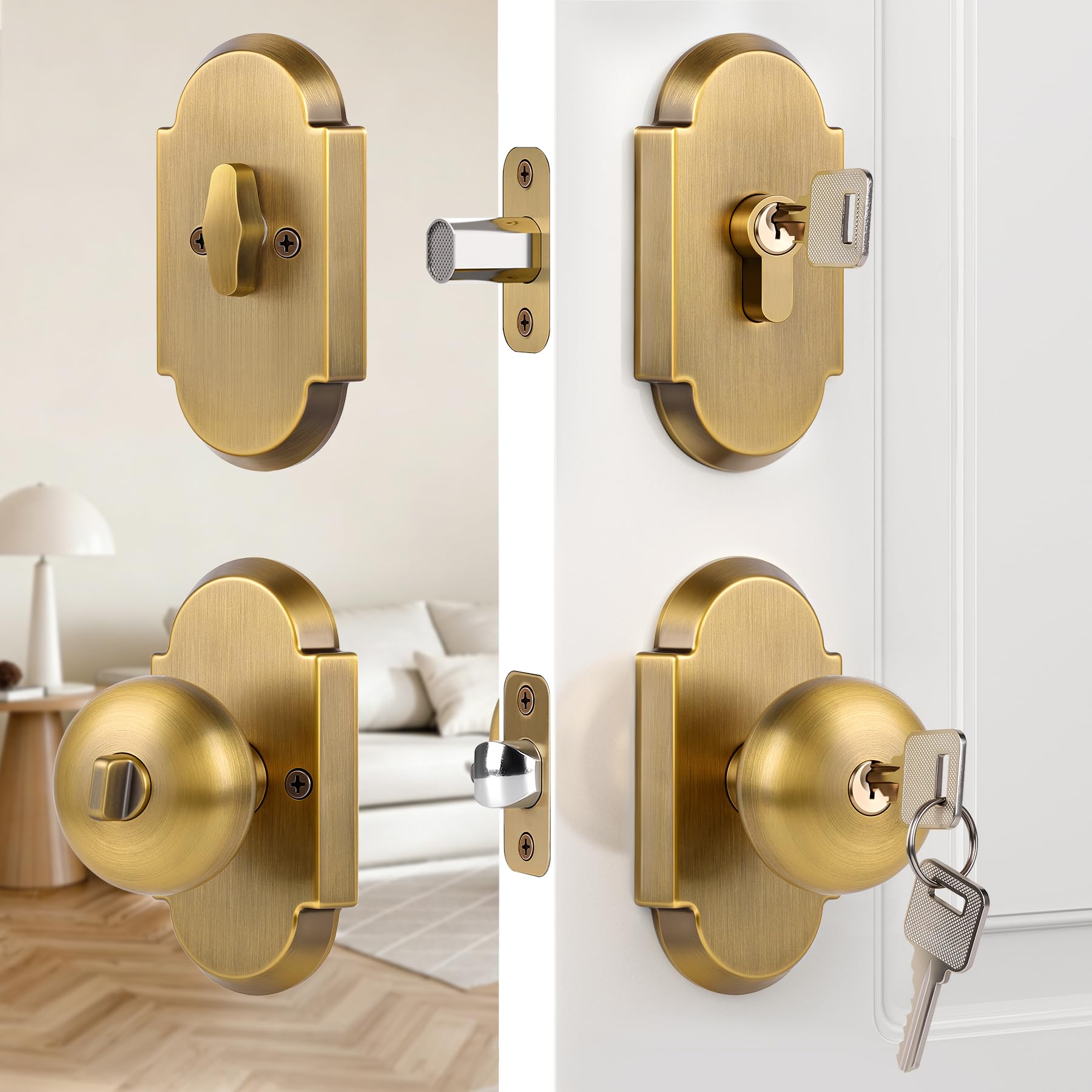 Antique Brass Entry Door Knob with Key Lock -17