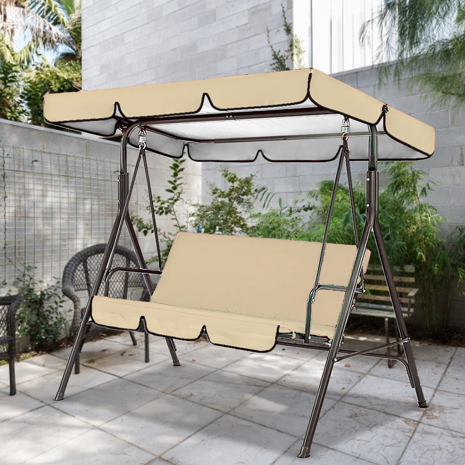 Baldacchino di ricambio per dondolo da giardino a 3 posti, resistente alle intemperie, set di copertura e cuscini per mobili da giardino