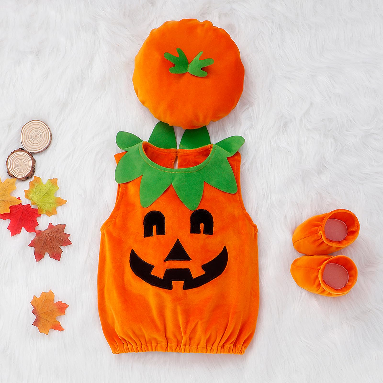 CocMouse Newborn Toddler Baby Girl Boy Halloween Pumpkin Costumes Long Sleeve Crew Neck Tops+Hat Set Cosplay Clothes (B-Orange - Image 2