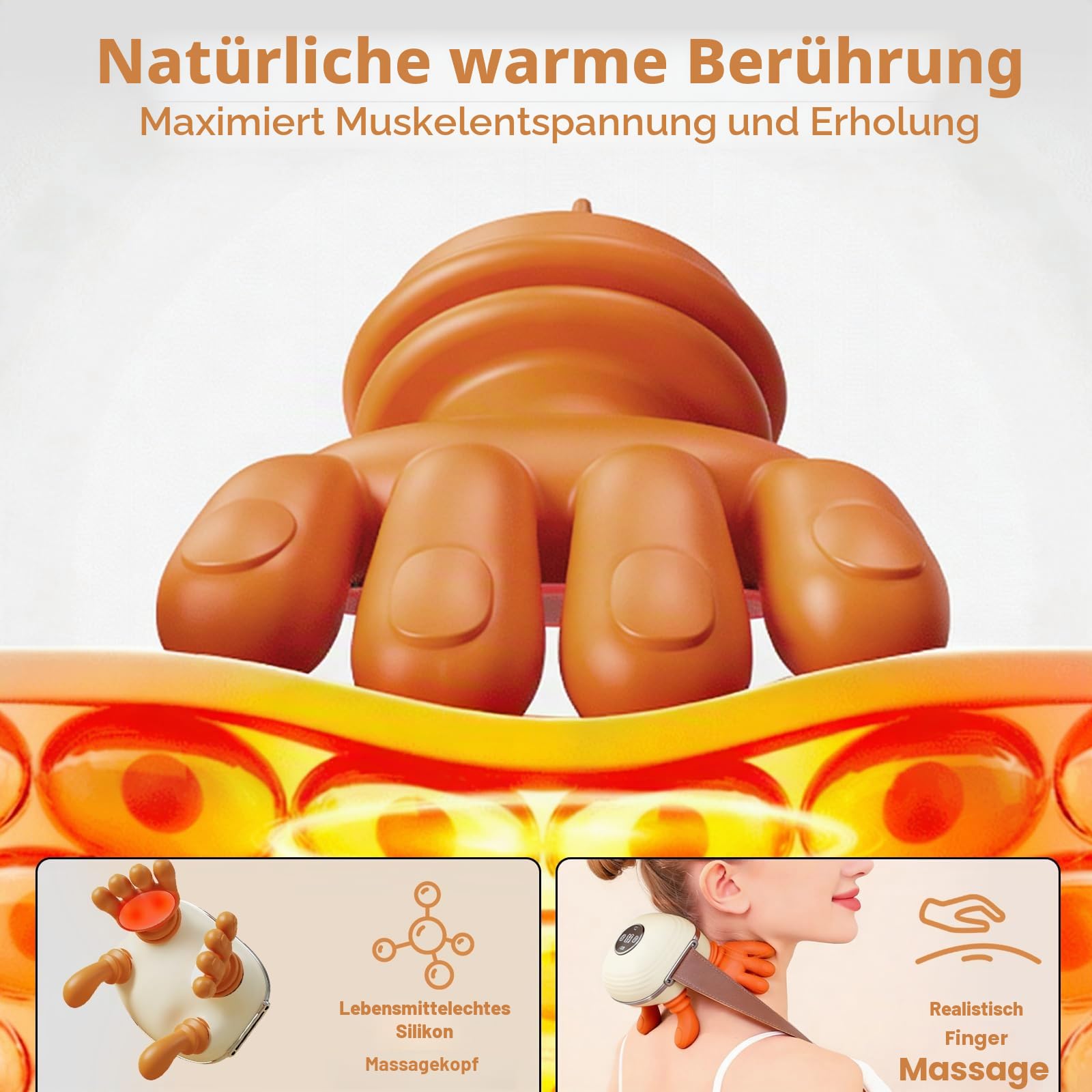 4D Massagegerät, 4D Bionische Hand Nackenmassagegerät, Massagegerät Nacken mit 3 Intensitätsstufen und 2 Heizstufen, USB Elektrische Schultermassagegerät,Lindert Muskelverspannungen und Ermüdung,Weiß