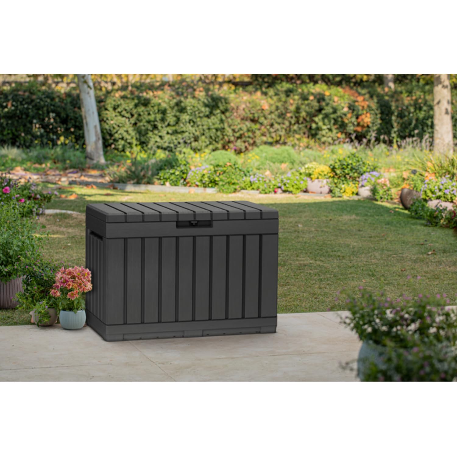 Keter Kentwood Storage Box 190L Aufbewahrungsbox, Gartenbox, UV-beständig, 82,3 x 45,7 x 57,7cm, Graphit
