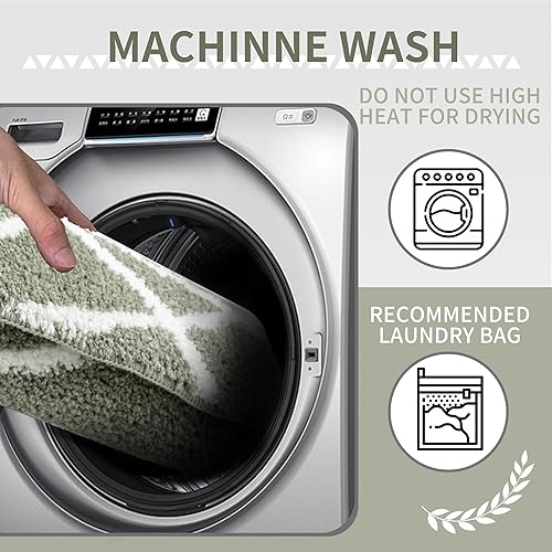 Miniatura 8 de Tititex Alfombra de baño de lujo de línea curva blanca verde salvia, 16 x 24 pulgadas, alfombra de baño de microfibra extra suave y absorbente,