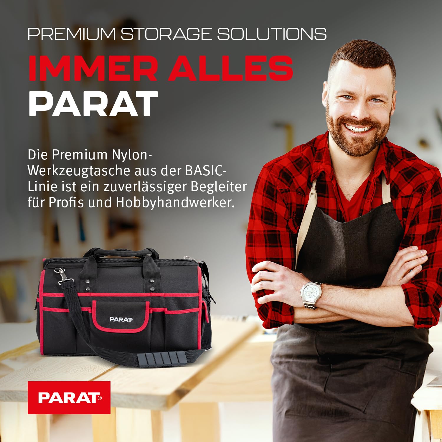 PARAT Basic Tool Softbag M | Borsa per attrezzi con volume di 25 l e 33 scomparti per attrezzi, robusta borsa per attrezzi in nylon con tracolla e maniglie, borsa per attrezzi professionale per