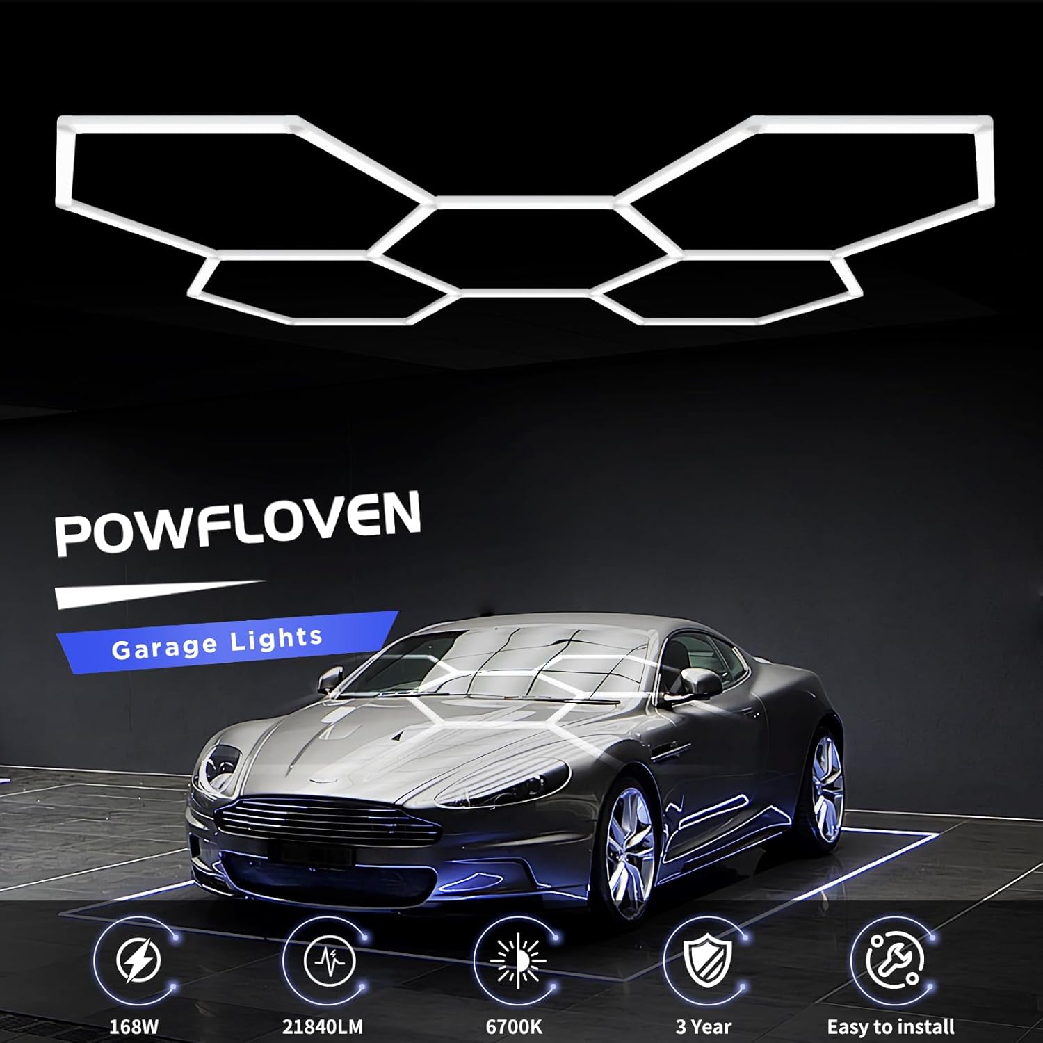 Hexagon LED Garage Lights, 7W 21840LM Honeycomb Ceiling Light, 25 Pack Car Detailing Shop Lighting for Garage Gym Home Wall Warehouse Workshop Basement Wash Room Super Market Office etc.