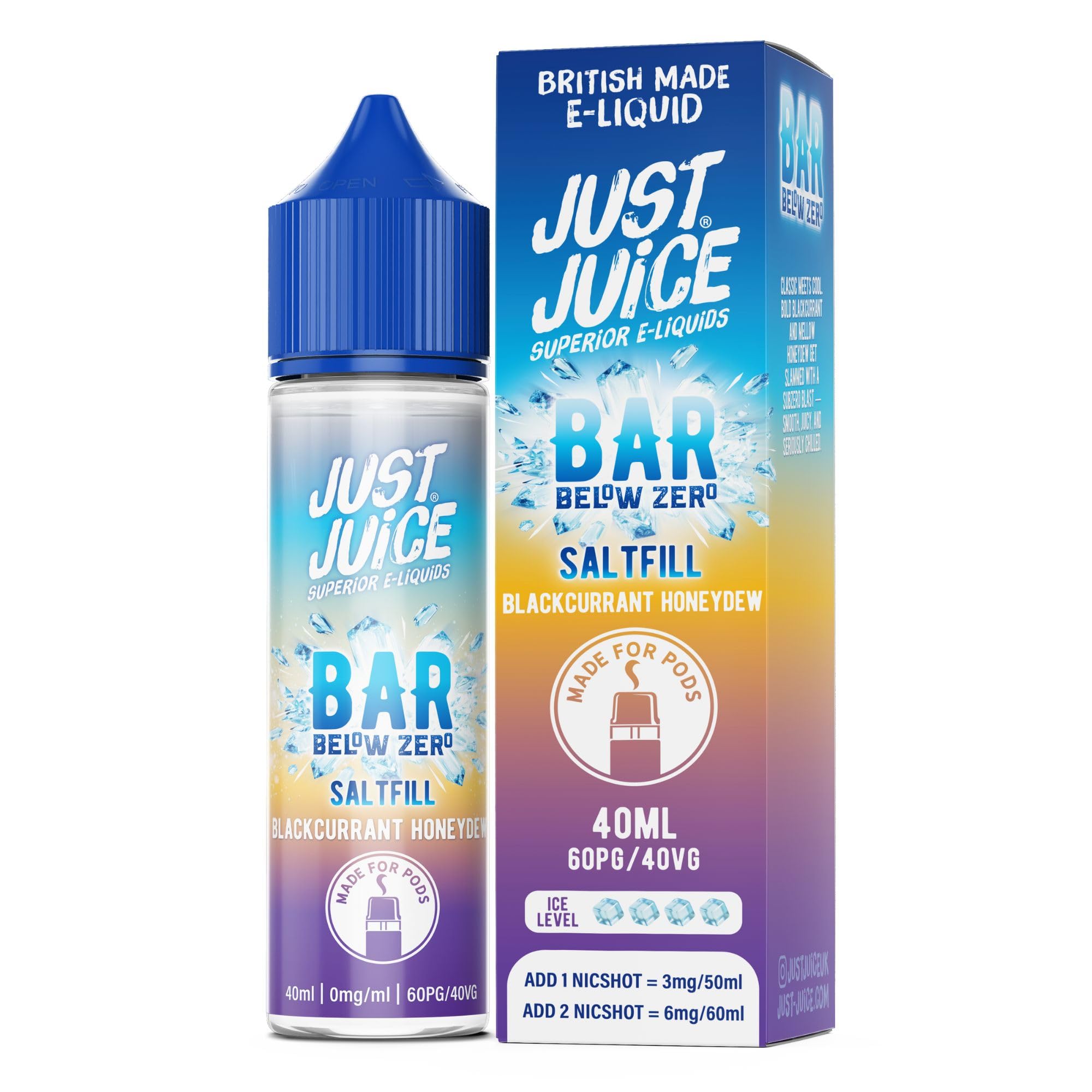 Just Juice Superior E-Liquids Bar Saltfill Vape Liquid - Blackcurrant Honeydew Below Zero Flavour - 40ml Bottle, 60/40 0mg e-Liquid, Nicotine Free