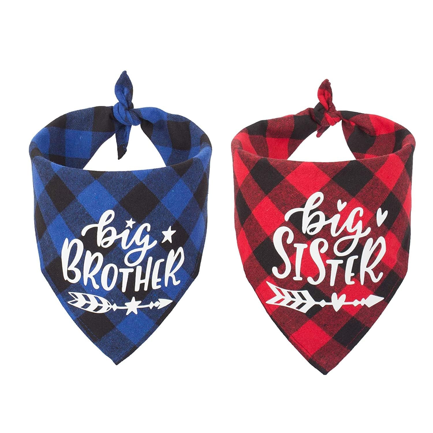 Plaid Dog Bandana Scarf,Big Sister Brother Dog Bandana Buffalo Pla id Triangle Dog Scarf Reversible Plaid Triangle for Small Medium Dogs Pets (blue) - Image 2