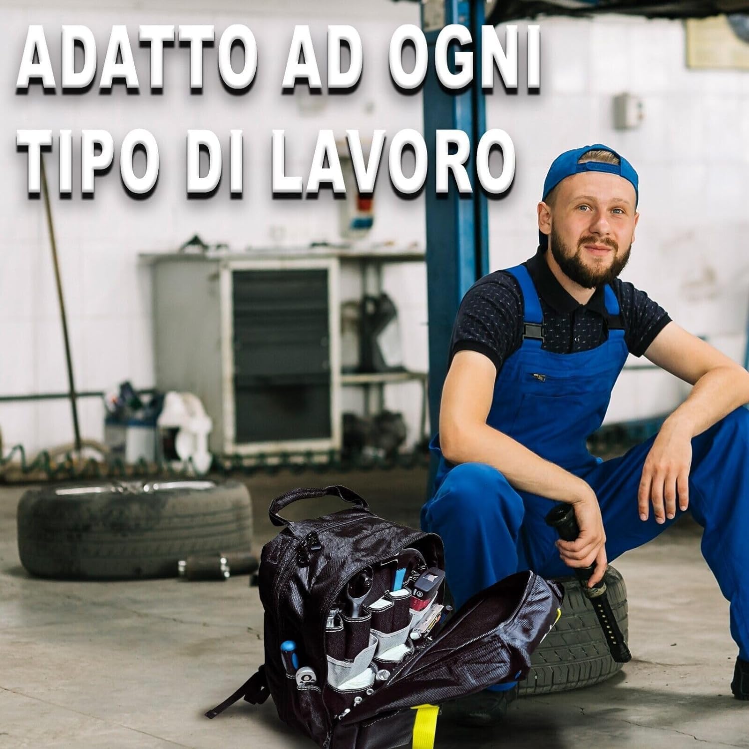 MAKA Zaino Porta Attrezzi da Lavoro, 51 Scomparti, 40L, Porta fino a 20kg, Clip Incastro, Piedi in Gomma Antiscivolo, Impermeabile agli Schizzi, Traspirante, Zaino Borsa Attrezzi Elettricista