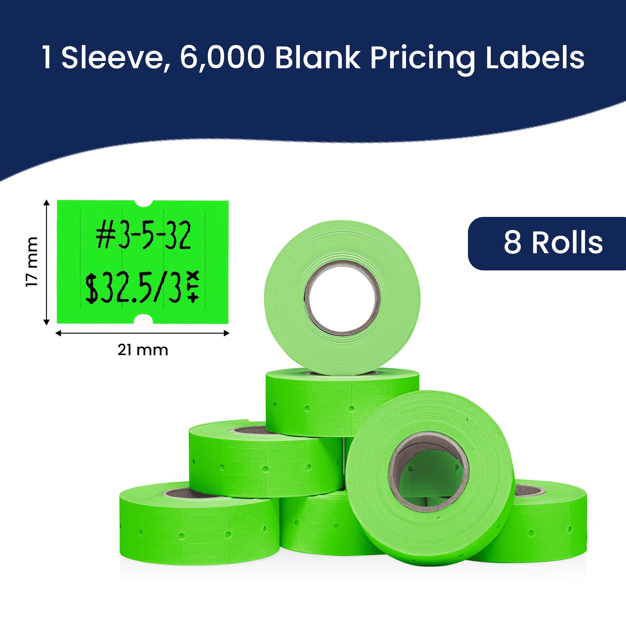 Etiquettes Perco Vert Fluo pour Perco 2 lignes Labeler Gun - 1 manchon - 6000 étiquettes