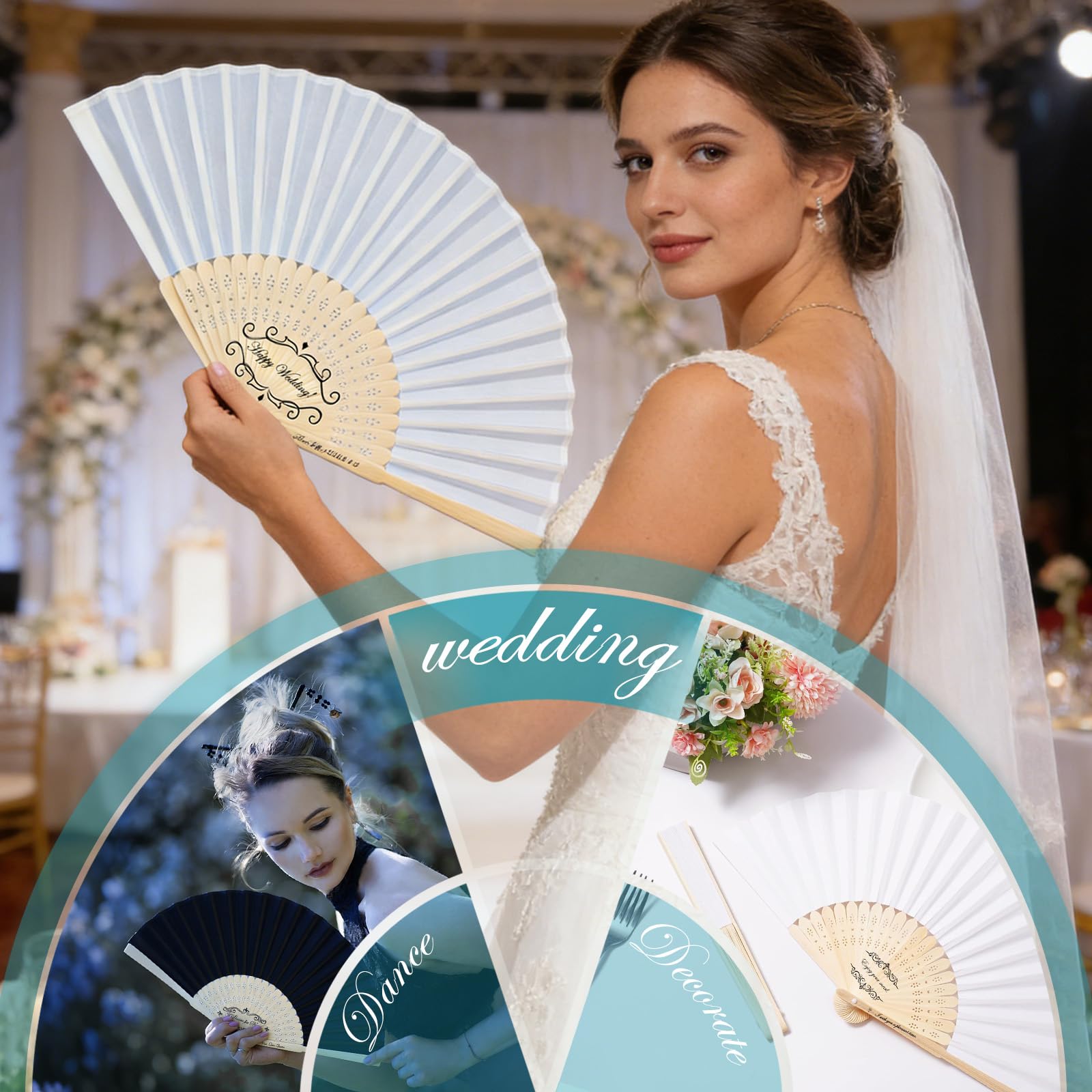 30 éventails de mariage personnalisés pour invités–Tissu avec noms et date sur mesure, manche en bois gravé–Cadeaux uniques pour enterrements de vie de jeune fille, anniversaires et remises (Style 1)