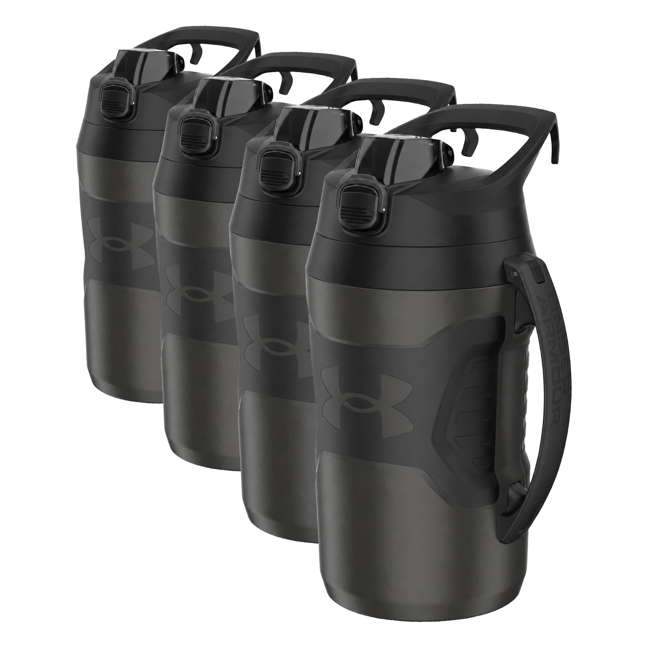 Under Armour Insulated Water Bottle with Handle &amp; Fence Hook, Half Gallon Sports Water Jug, Leak-Resistant &amp; BPA-Free for Baseball, Football &amp; Gym - Jet Grey/Black, 64oz (Pack of 4)