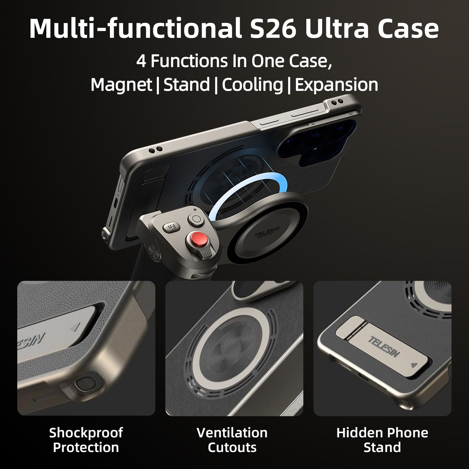 Master Grip Kit per Samsung Galaxy S26 Ultra, Fun Shot S26 Phone Grip, batteria integrata da 3200 mAh, ricarica wireless, con custodia per cellulare in grafene DSLR, supporto Pro Shot Imaging Grip