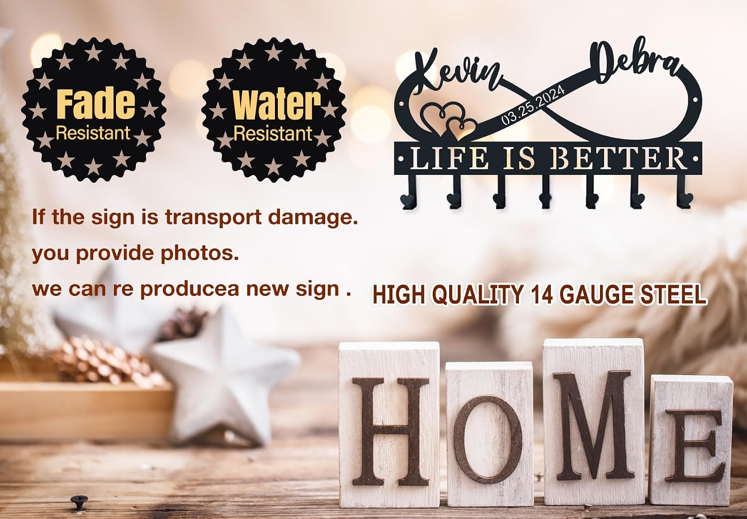 Personalized Name Sign Couple Names Coat Rack Hooks Sign, Custom Infinite Key Holder Metal Wall Art, Wall Mounted Hooks Signs, Custom Name Key Holder Decor, Metal Key Hanger Sign