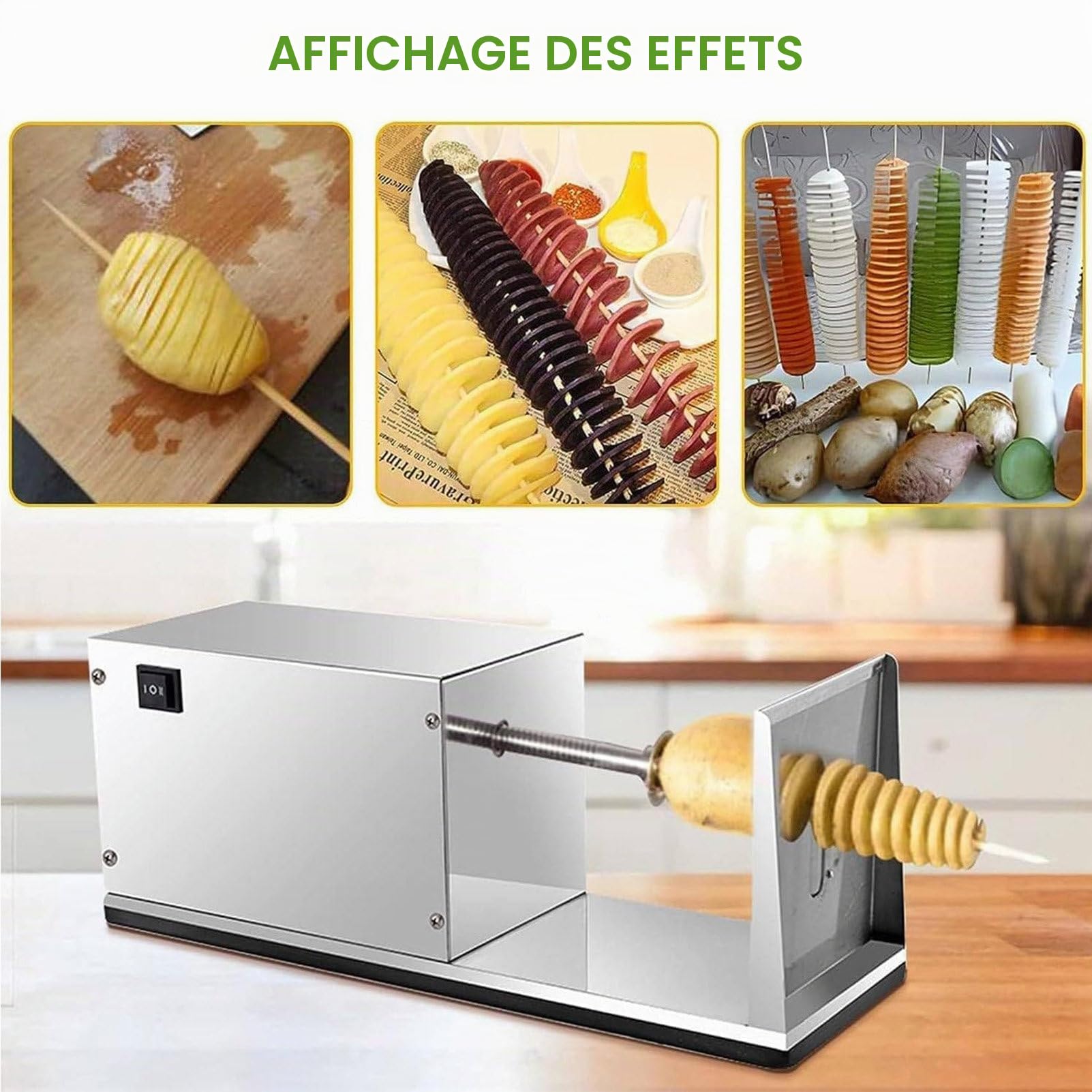 RayGenius Trancheur De Pommes De Terre Électrique en Spirale - Acier Inoxydable