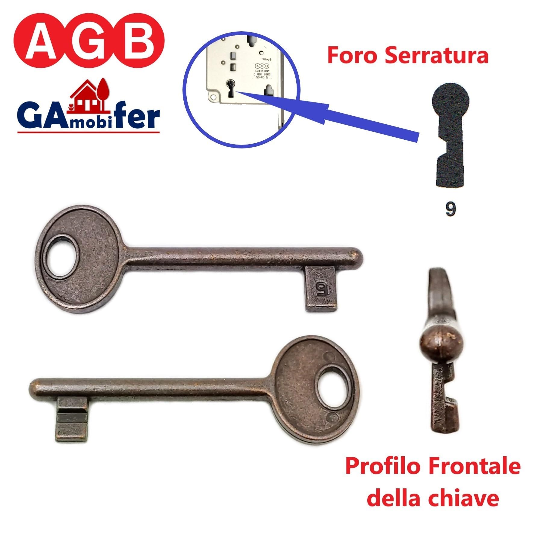 AGB Internal Recessed Lock Key (Bronzed, No. 9), N. 9 - Image 2