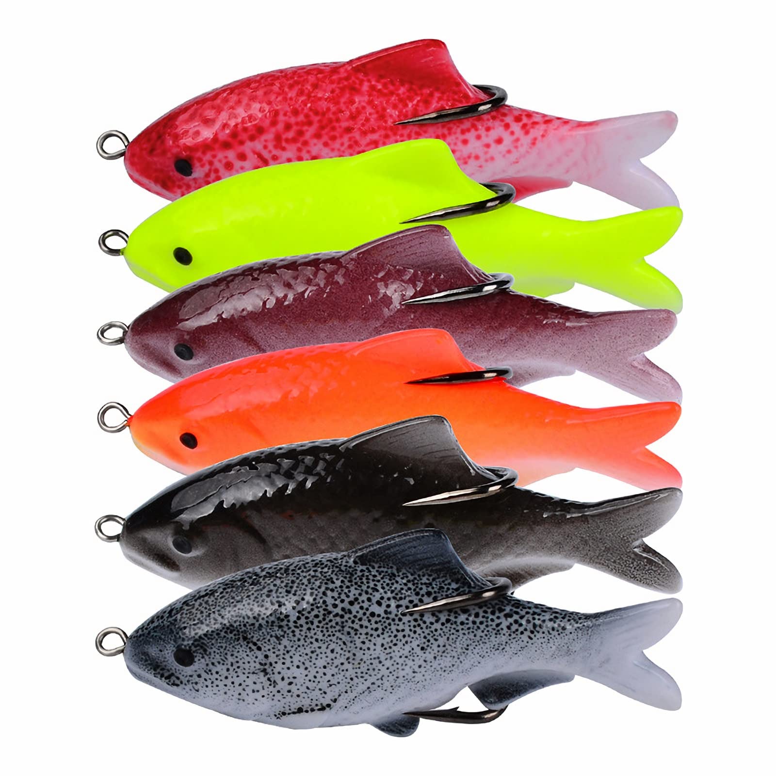 Esche da pesca morbide, 5 pezzi esche da pesca occhi 3D doppi ganci esca morbida artificiale 9,5 cm 18 g galleggiante bionico rana testa di serpente esca speciale da pesca semplice e pratico