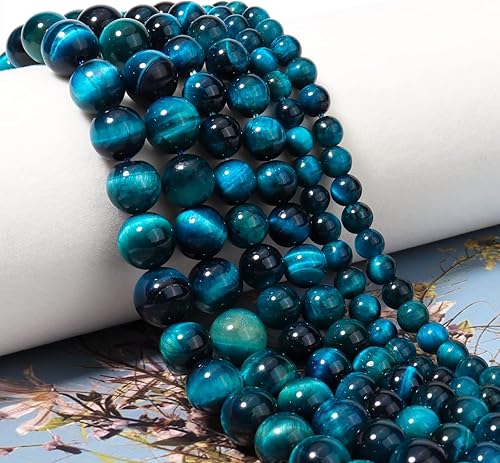 Miniatura 2 de 45 cuentas de piedras preciosas naturales de ojo de tigre aguamarina natural de 0.315 pulgadas (0.315 in), cuentas redondas sueltas para la