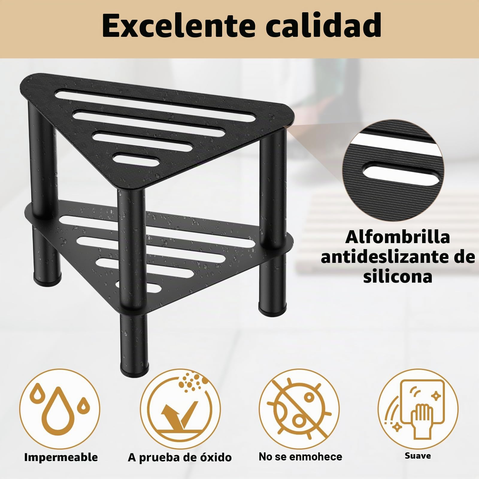 Taburete esquinero de metal para ducha, reposapiés de ducha con compartimento para ducha interior, 36 cm de altura, capacidad de carga de 350 kg, taburete ajustable, taburete de baño