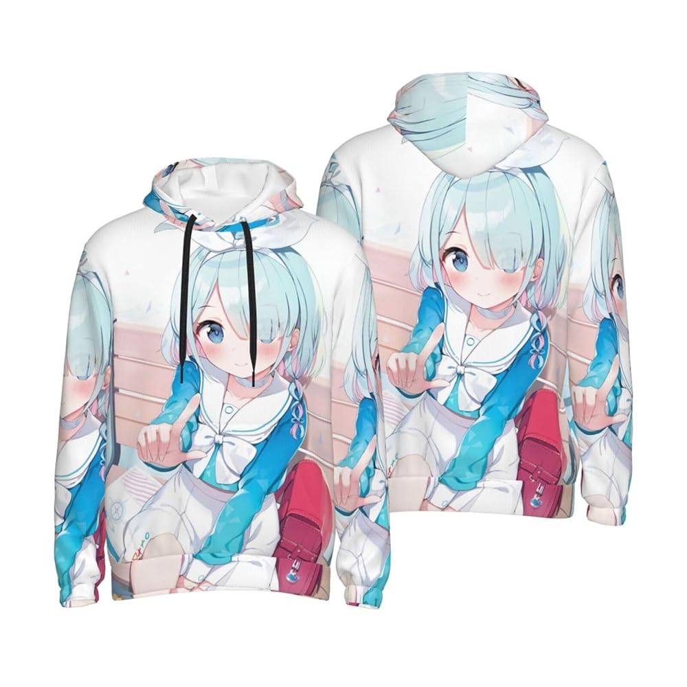 作家さん　リネン　白　萌え袖パーカープルオーバー（青みみ）　ハンドメイド 作家さん リネン 白 萌え袖パーカープルオーバー（青みみ