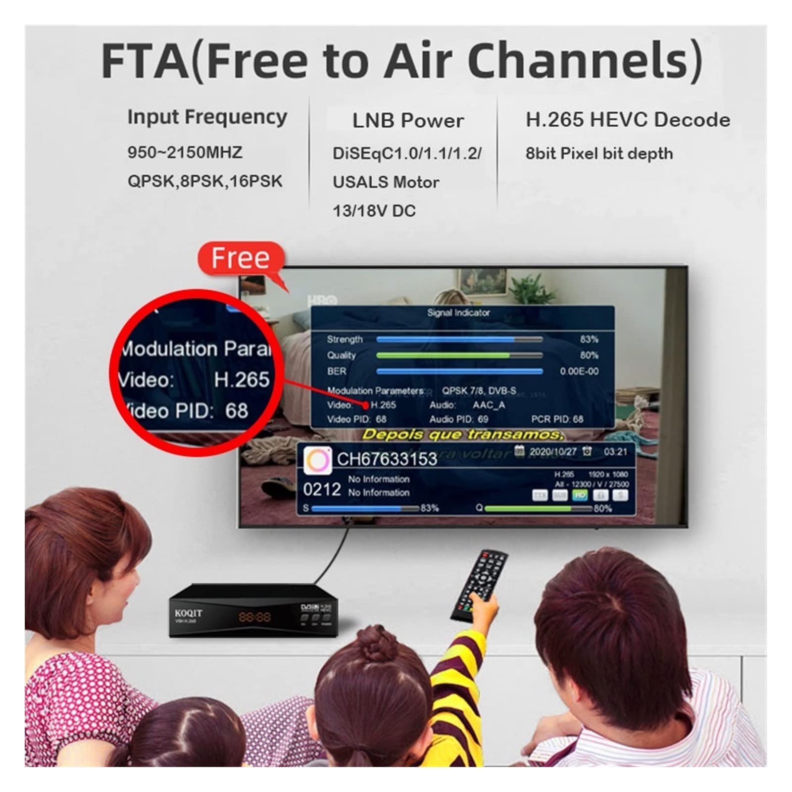 Recherche de satellites DVBS2 H265 Récepteur Satellite Dvb-s2 Internet Live Screen DVB2IP HEVC Satellite Décodeur HD T2MI Récepteur Sat Finder Biss/VU Opération simple et rapide(V5H Only)
