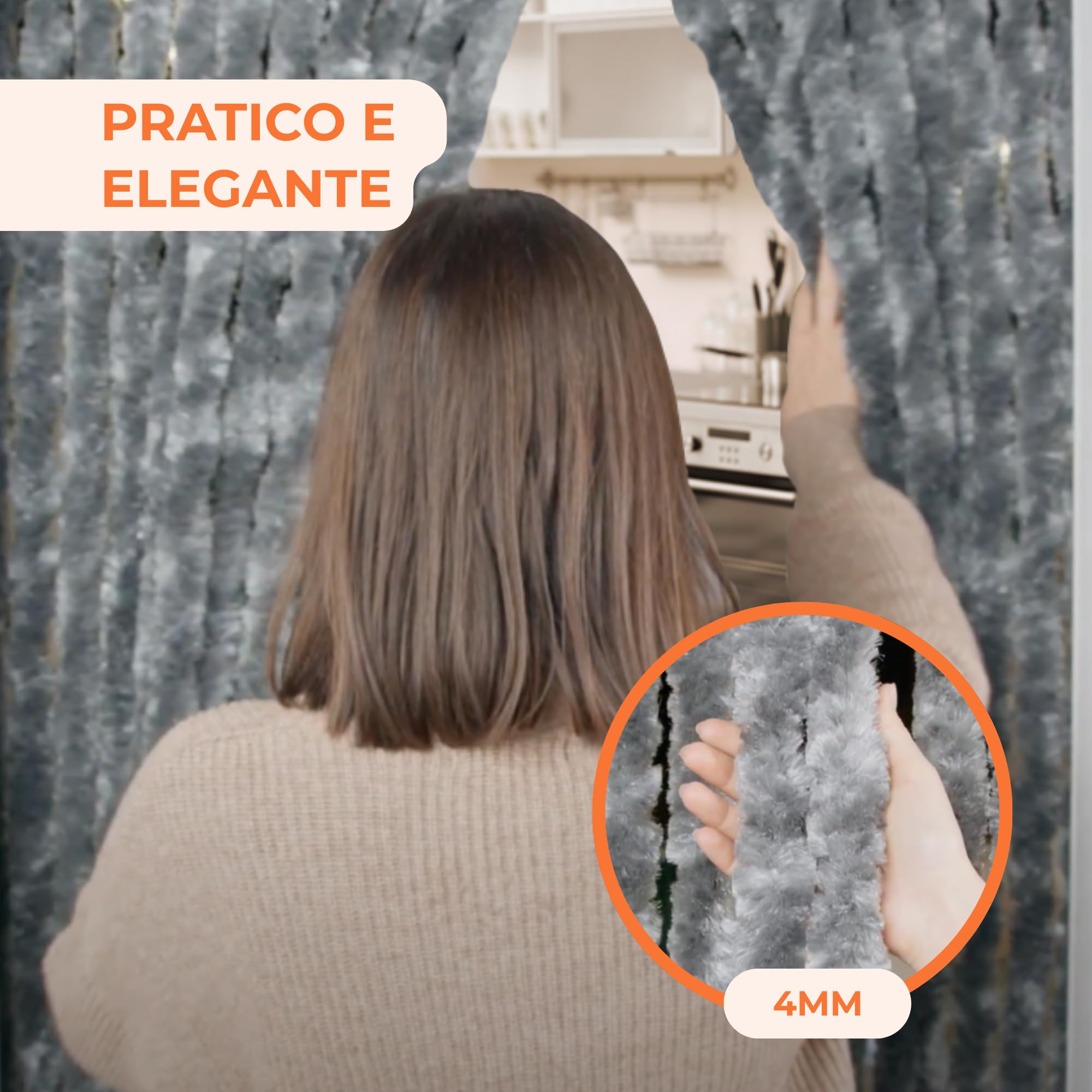 Trente Tende a coda di gatto – Tenda soffice grigia, 90 x 220 cm, tenda per porta camper, tenda a fili per porta del balcone