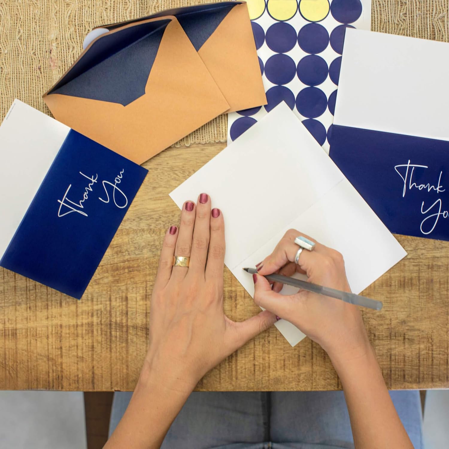 100 Navy Blue Thank You Cards with Envelopes & Stickers | Classy Thank You Notes Bulk Box Set | Large Professional Looking 4” x 6" Cards Perfect for Business, Graduation, Baby Shower & Wedding : Office Products