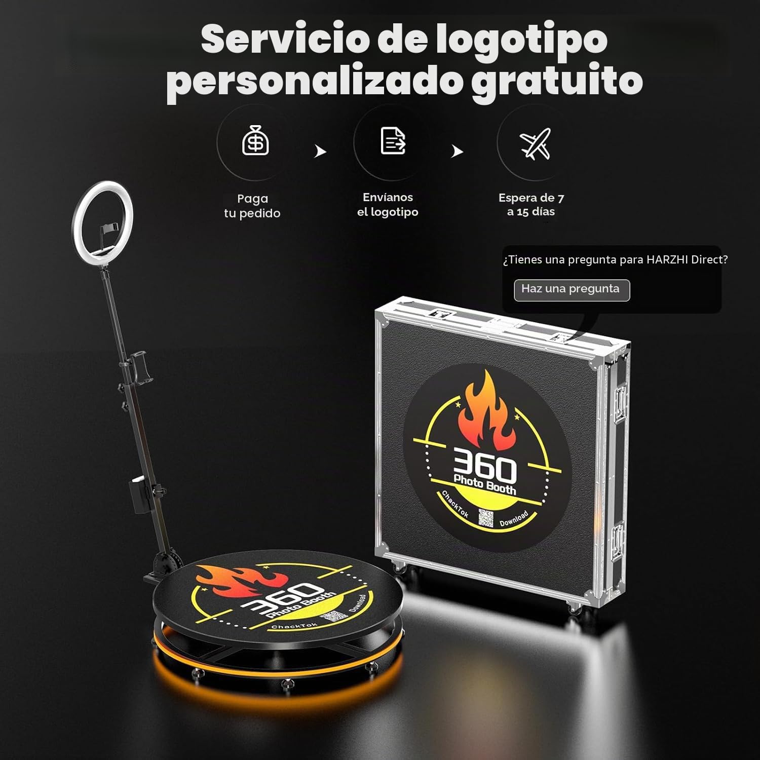 HARZHI 100CM Fotomaton 360, Automática de Photo Booth 360 con Ring Light para Fiestas/Bodas/Youtube/TikTok, Control Remoto y Software, con ChackTok VIP y Estuche de Vuelo, Rosa, Logotipo Personalizado
