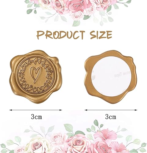 Miniatura 9 de Whaline 50 calcomanías de sello de cera en relieve, diseño de corazón rojo vino, calcomanías de sello de sobre, calcomanías autoadhesivas para