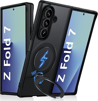 DOMAVER for Galaxy Z Fold 7 Case with 360 Magnetic Stand [Compatible with Mag Safe], Translucent Matte Military Shockproof Protective Cover for Samsung Galaxy Z Fold7 2025 NEW Released- Black