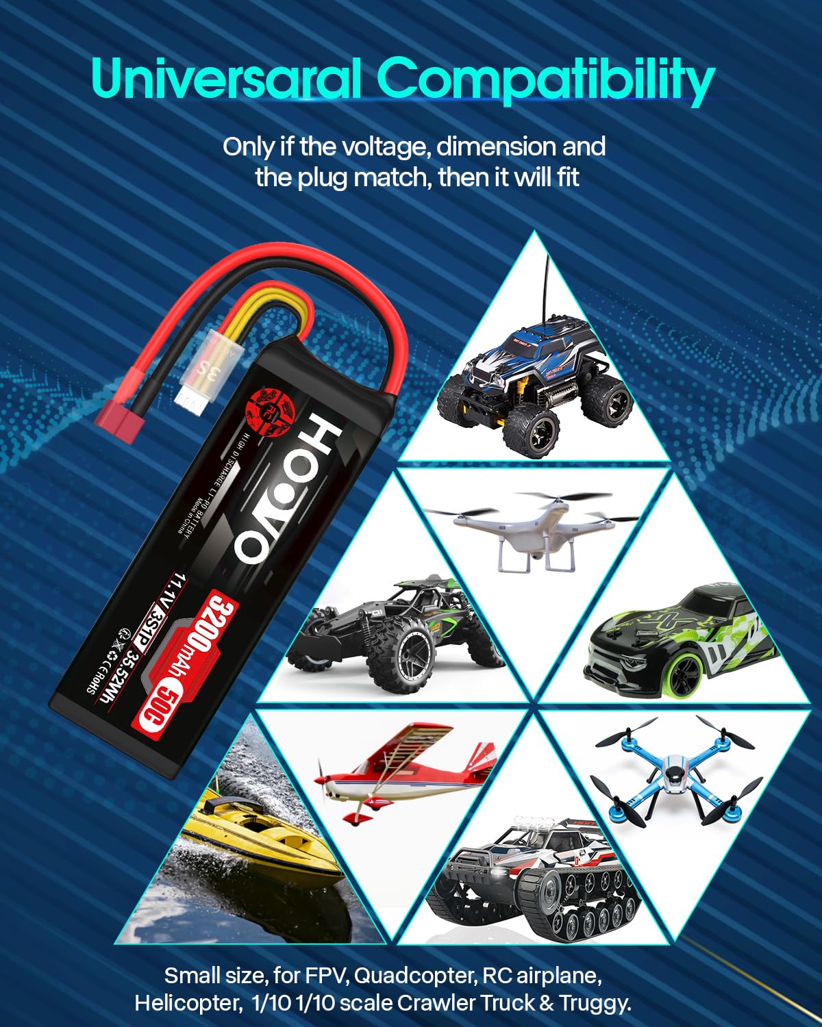 3S LiPo Batterie, 11.1V RC Lipo 3300mAh 50C Deans T Plug Pour