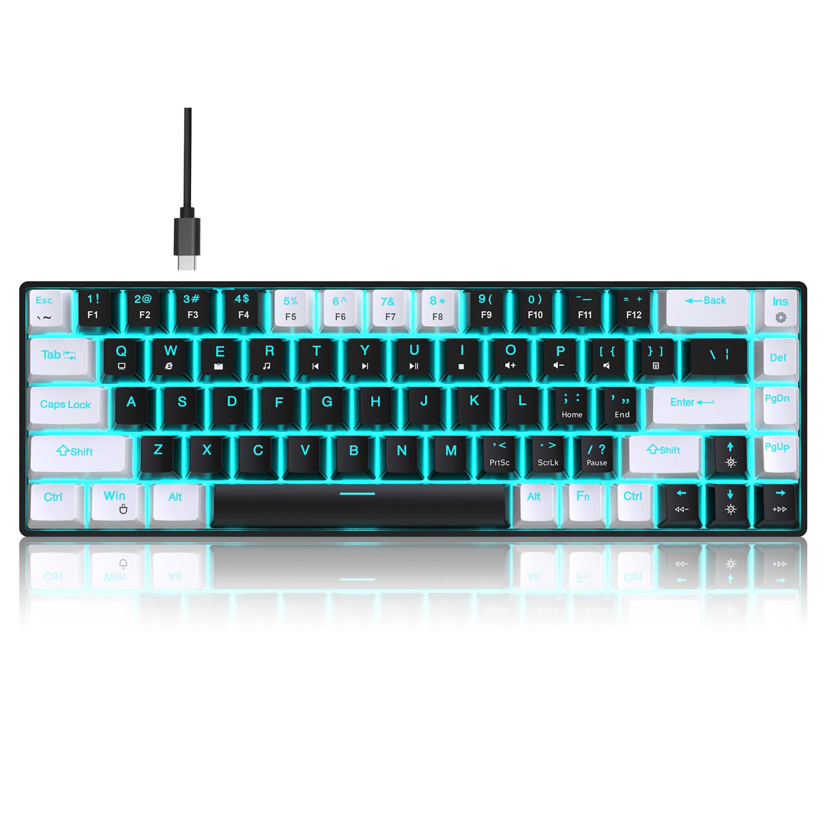 Goshyda Tastiera da Gioco Meccanica al 65%, Tastiera Meccanica Cablata a 68 Tasti, Retroilluminazione Blu Ghiaccio, Tastiera da Gioco a Doppio Colore, Cavo USB Rimovibile, Asta Blu