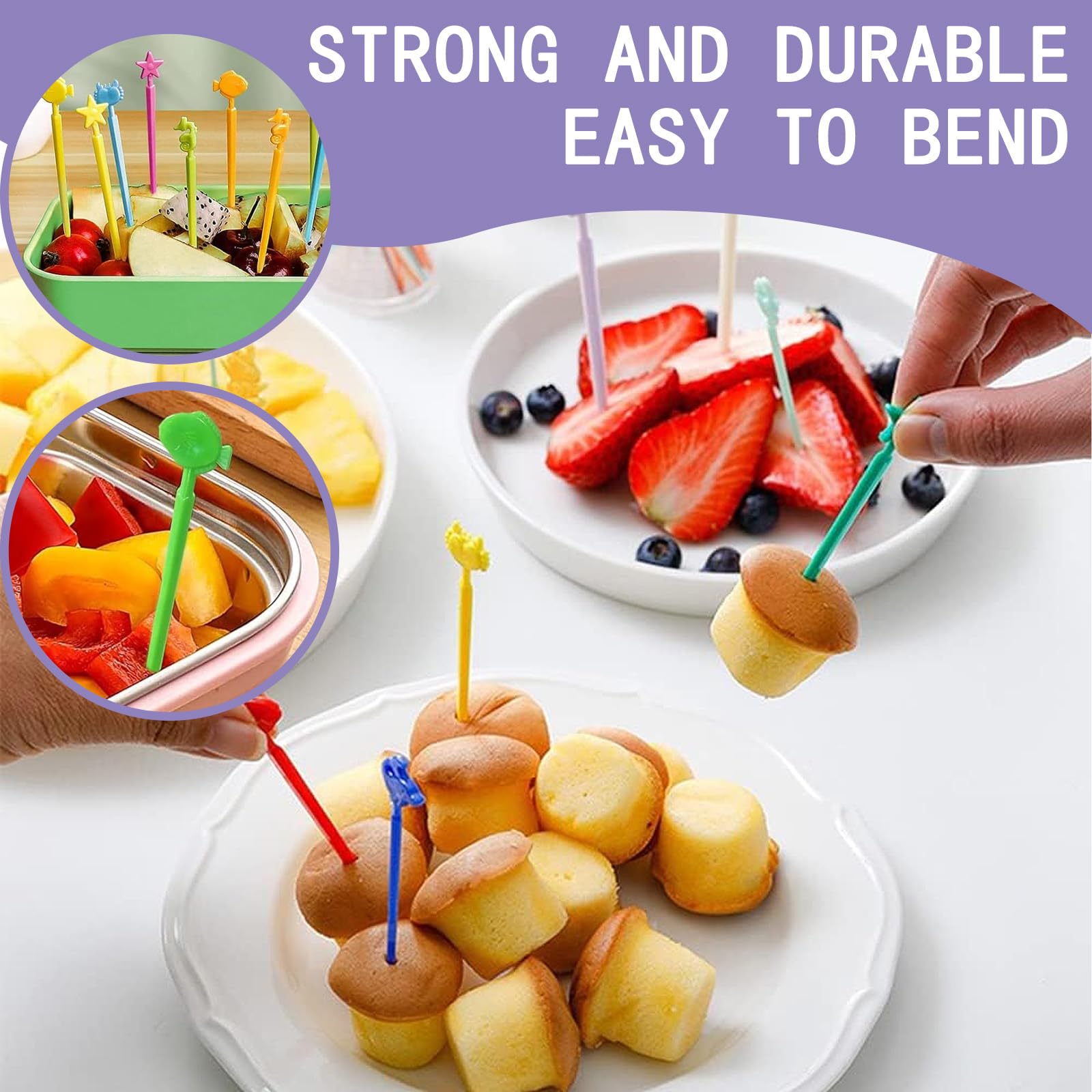 AIERSA Food Picks For Kids Bento Box, 16Pcs Reusable Bees, Daisy, Four Leaf Clover, Ladybug Food Fruit Picks, Lunch Bento Box Accessories For Kids