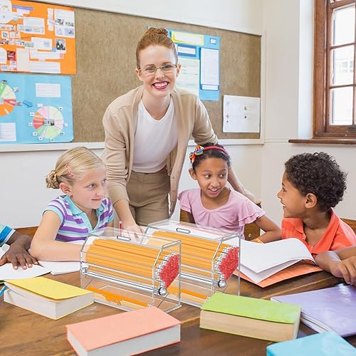 Miniatura 4 de Pinkunn 2 dispensadores de lápices a granel para almacenamiento y dispensación de lápices de acrílico transparente, dispensador de pajilla, soporte